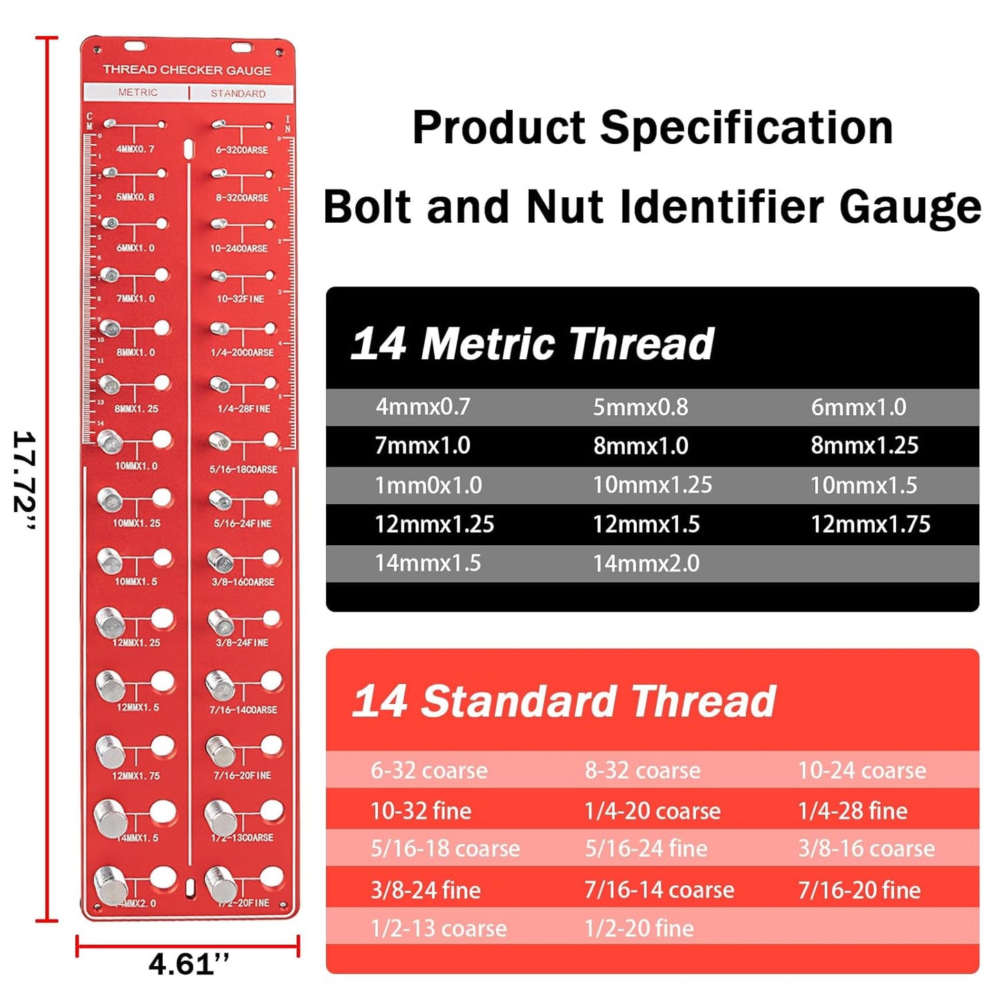 ExactThread 28-Size Thread Gauge | Nut & Bolt Size Checker (Metric & Standard)