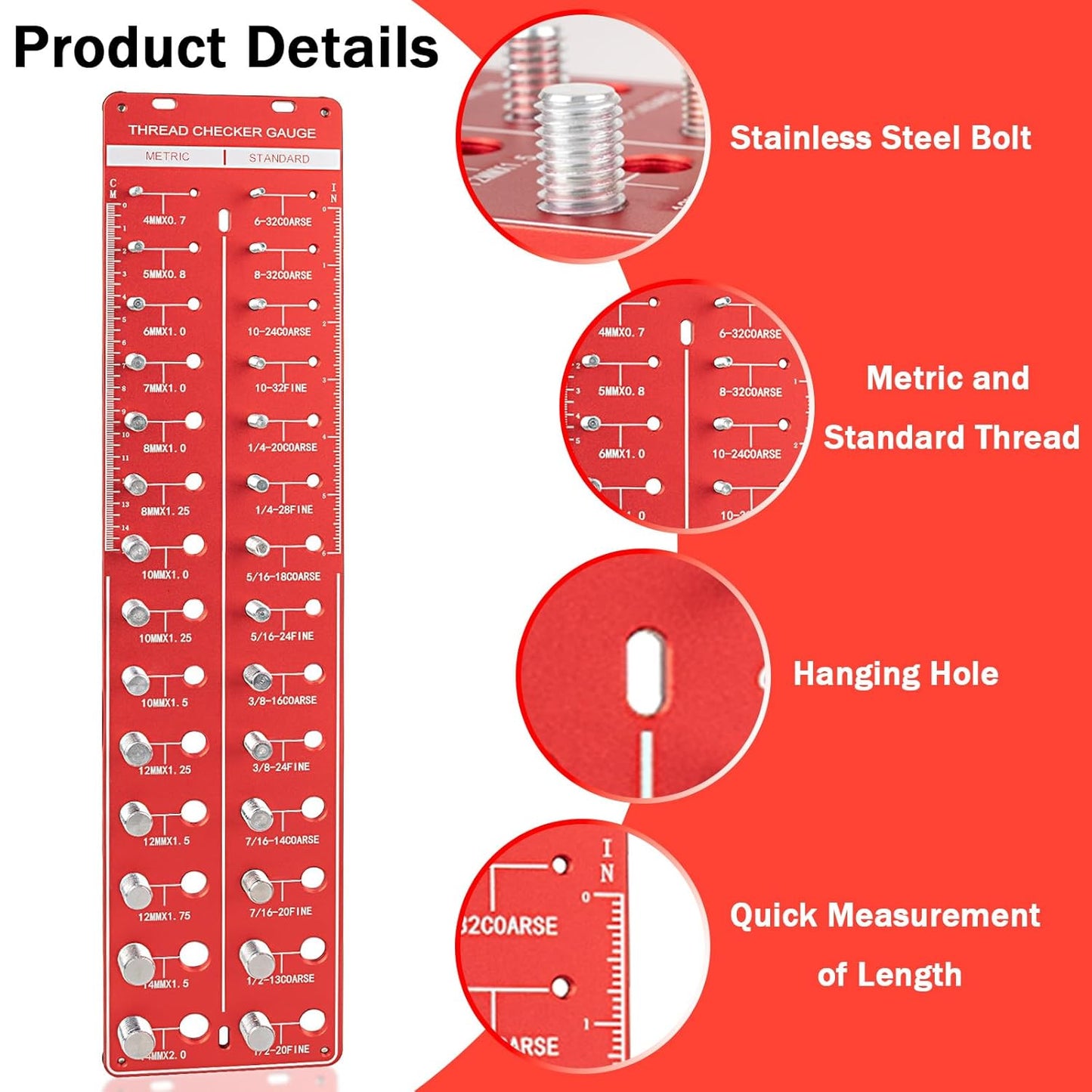 ExactThread 28-Size Thread Gauge | Nut & Bolt Size Checker (Metric & Standard)